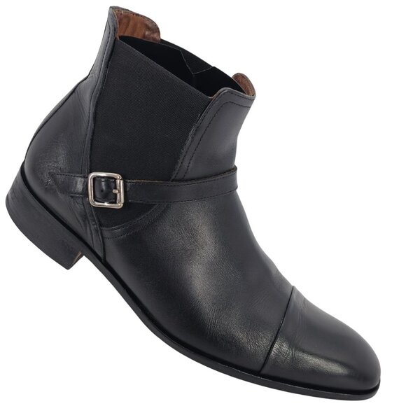 Massimo Matteo Italy Men 9M Black Leather Dress Shoes Buckle Ankle Chelsea Boots